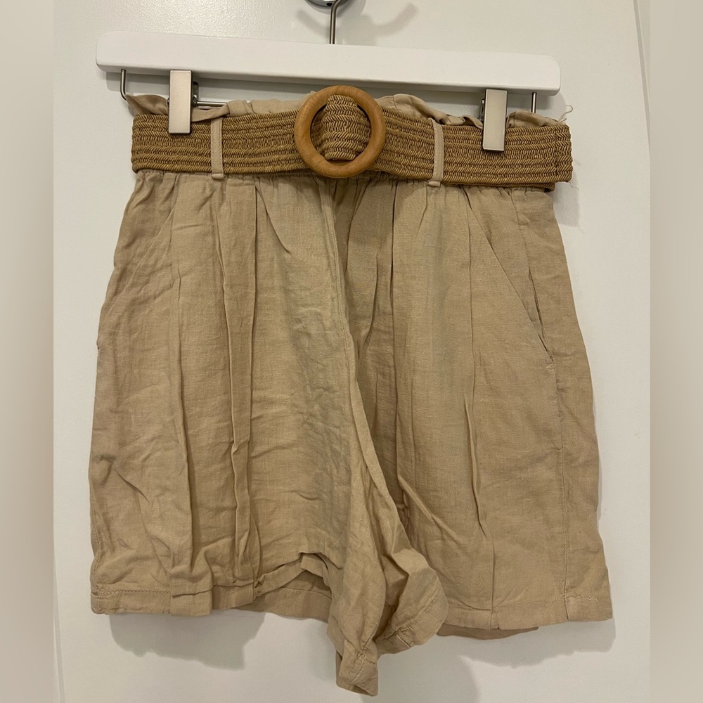 Zara Belted Linen Blend Shorts